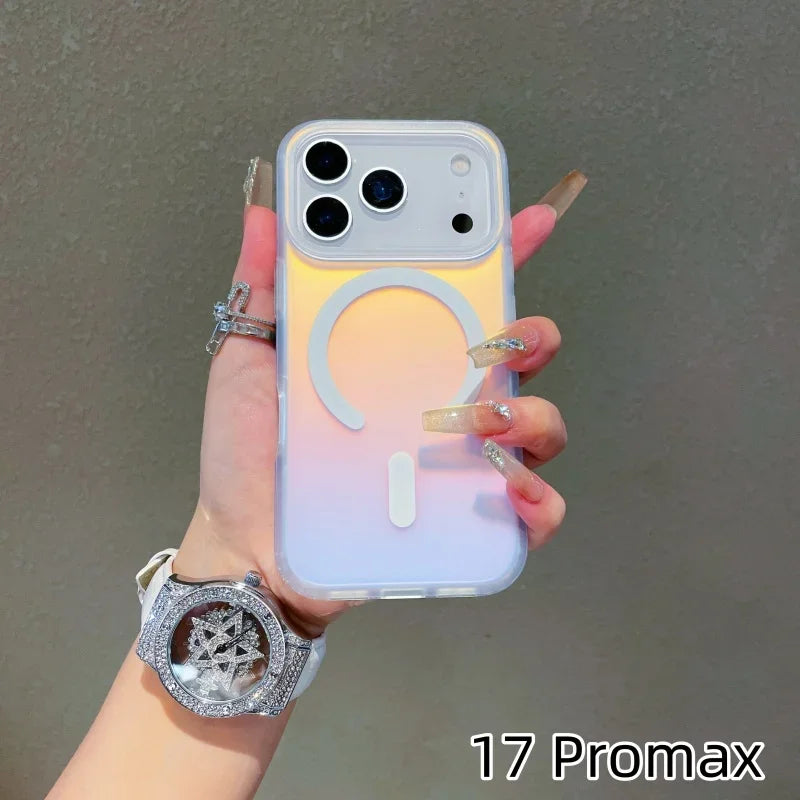 Laser Color-Changing Matte Phone Case, Magnetic Cover for iPhone 17/16/15 Pro Max, Sunset Sky Gradient Colors Anti-Scratch