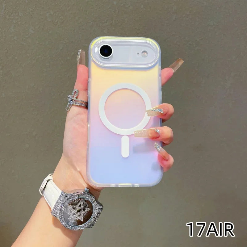 Laser Color-Changing Matte Phone Case, Magnetic Cover for iPhone 17/16/15 Pro Max, Sunset Sky Gradient Colors Anti-Scratch