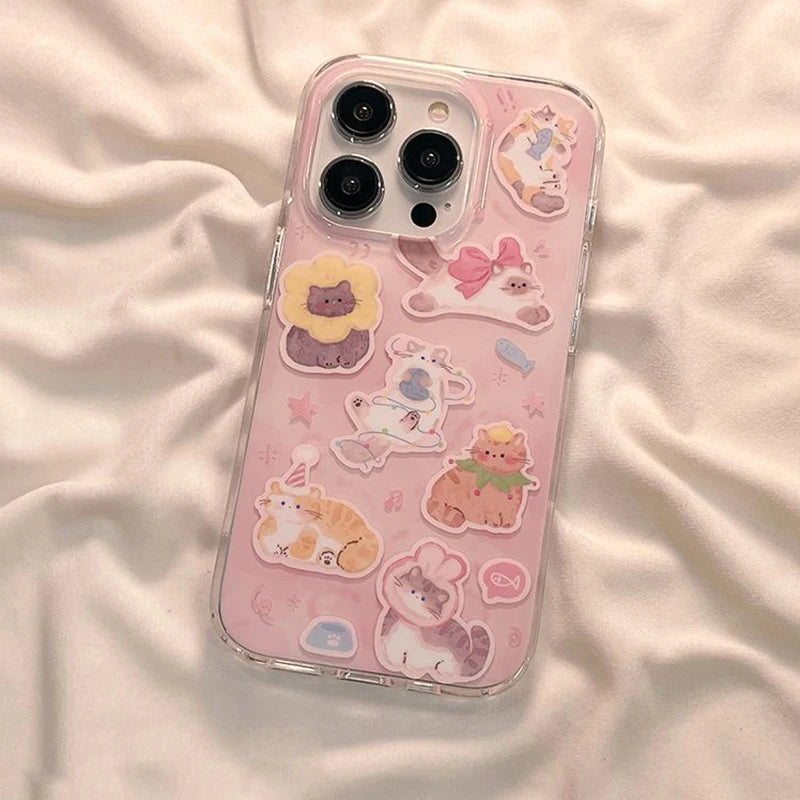 INS Korean Lovely Kitten Creative Pink Star Advenced Phone Case For iPhone 17 16 15 14 12 13 11 Pro Max MAX PLUS Y2K Gift Cover