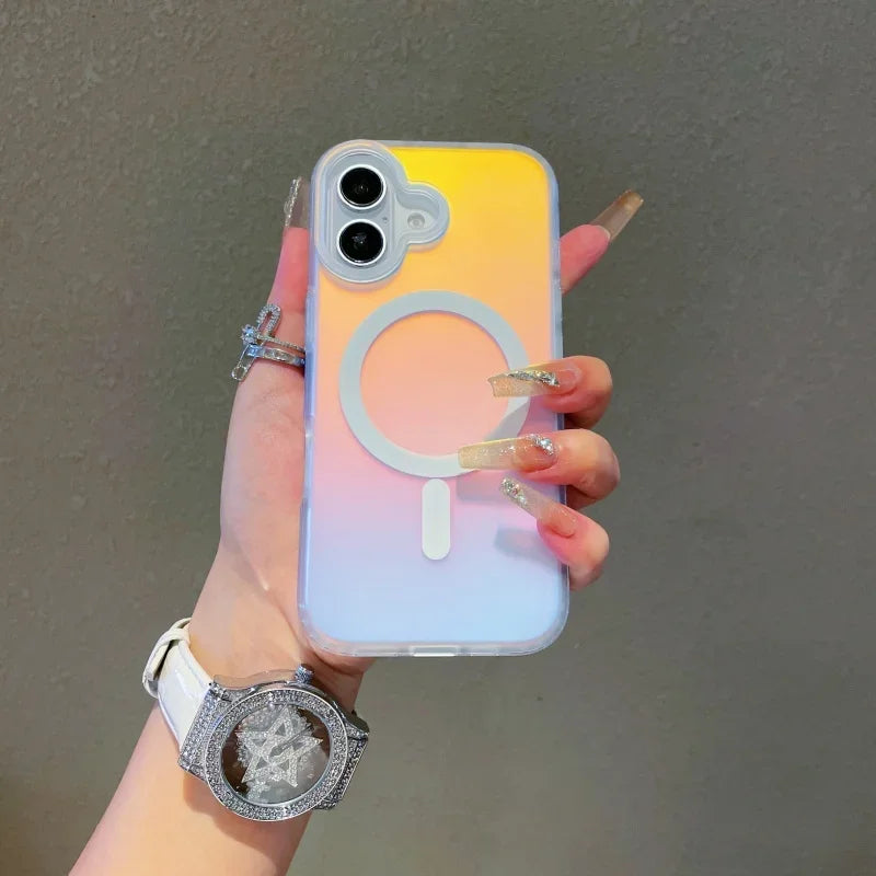 Laser Color-Changing Matte Phone Case, Magnetic Cover for iPhone 17/16/15 Pro Max, Sunset Sky Gradient Colors Anti-Scratch